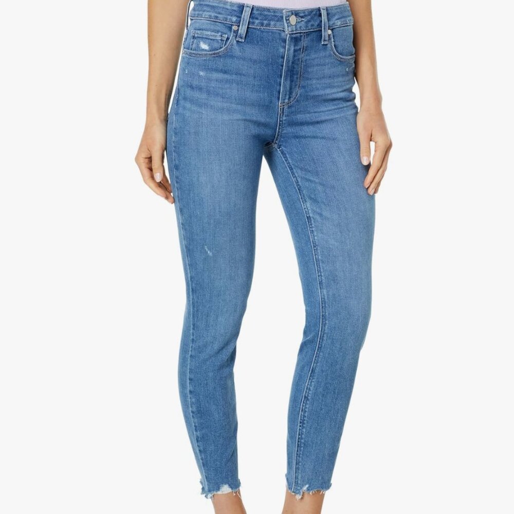 PAIGE - Hoxton Crop Light Wash Distressed Raw Hem Denim Skinny Jean - Size 25